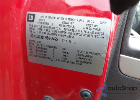 2009 Chevrolet Hhr Lt из США, поврежденный, VIN 3GNCA23B09S643495